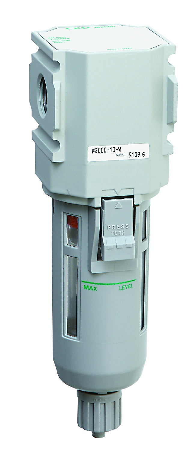 F2000-10G-W-F1Z — Air Filter, G3/8, 5um, Auto-Drain NC, Nylon Bowl, bar Display