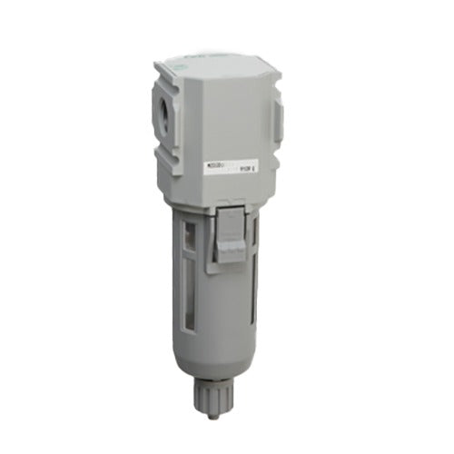 M2000-10G-W-F1M1SQ4X1 — Oil Mist Filter, G3/8, S-Type 0.3μm, Auto-Drain NC, Metal Bowl w/ Drain, bar Display