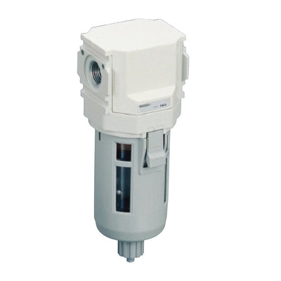M3000-10G-W-F1M1SQ4X1 — Oil Mist Filter, G3/8, S-Type 0.3μm, Auto-Drain NC, Metal Bowl w/ Drain, bar Display