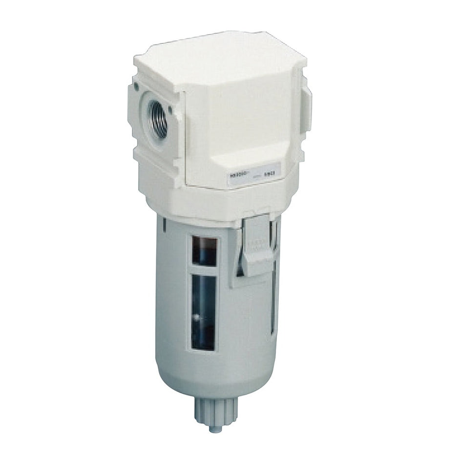 M3000-10G-W-F1M1SQ4X1 — Oil Mist Filter, G3/8, S-Type 0.3μm, Auto-Drain NC, Metal Bowl w/ Drain, bar Display