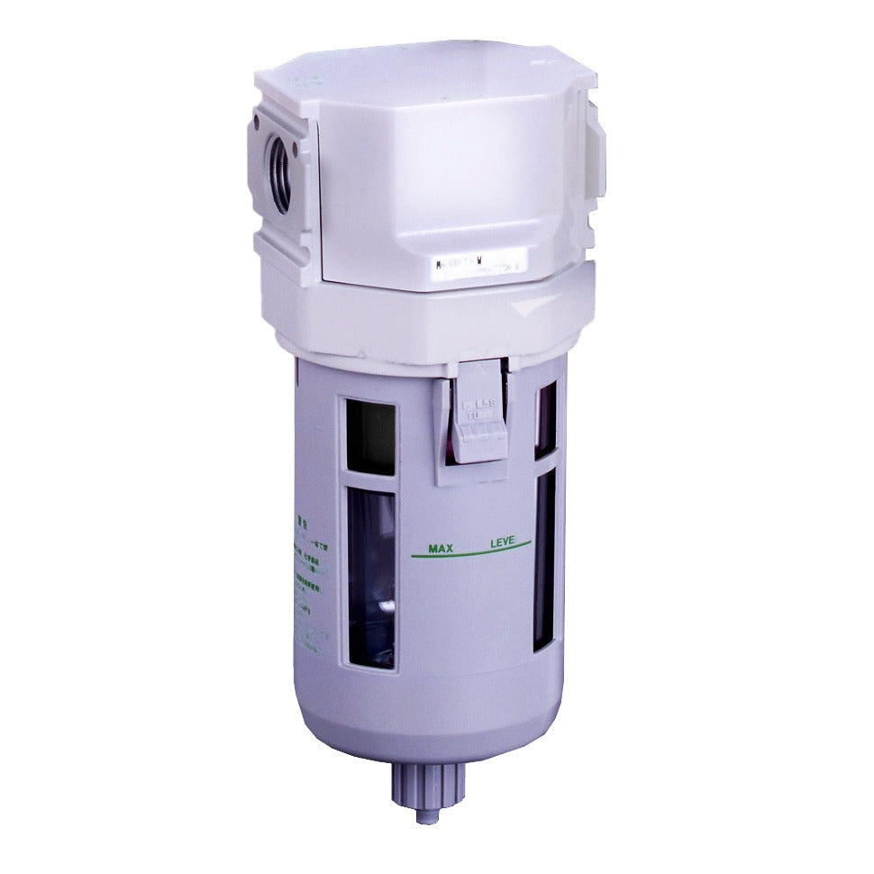 M4000-15G-W-F1M1SQ4X1 — Oil Mist Filter, G1/2, S-Type 0.3μm, Auto-Drain NC, Metal Bowl w/ Drain, bar Display