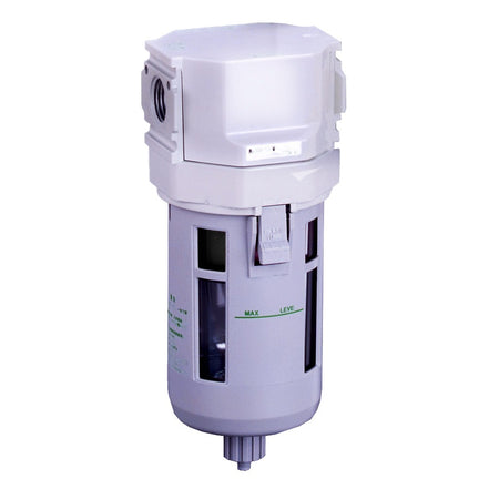 M4000-15G-W-F1M1SQ4X1 — Oil Mist Filter, G1/2, S-Type 0.3μm, Auto-Drain NC, Metal Bowl w/ Drain, bar Display