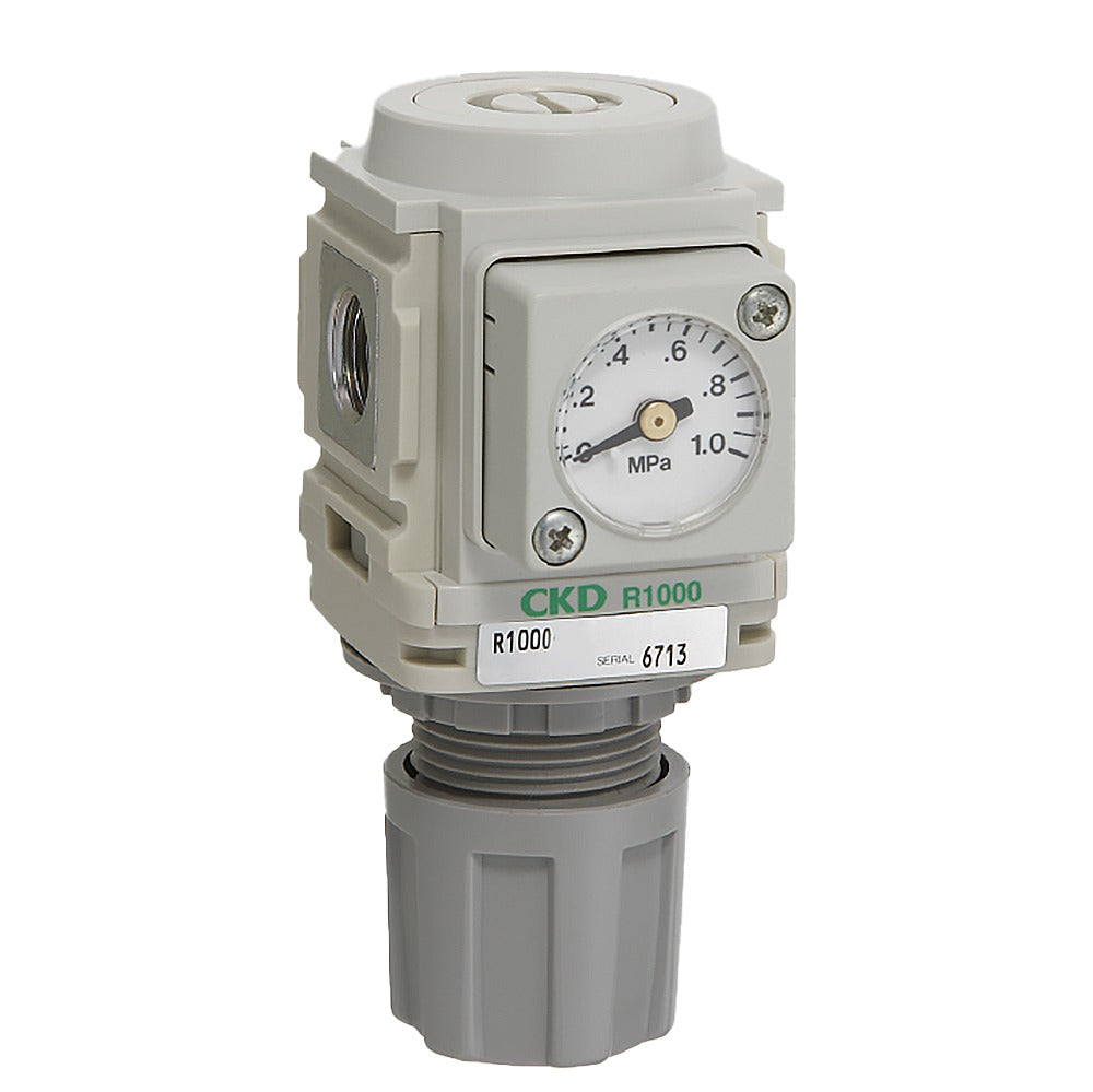 R1000-8N-W-LX3 — Regulator, NPT1/4, 0.05-0.35MPa, With Relief, Standard Gauge, psi Display