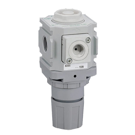 R2100-10G-W-LNT8X3 — Reverse Regulator, G3/8, 0.05-0.35MPa, Non-Relief, Gauge Ready, bar Display
