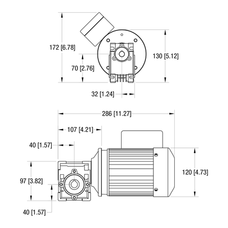 Dorner 90° gearmotor dimensional drawing