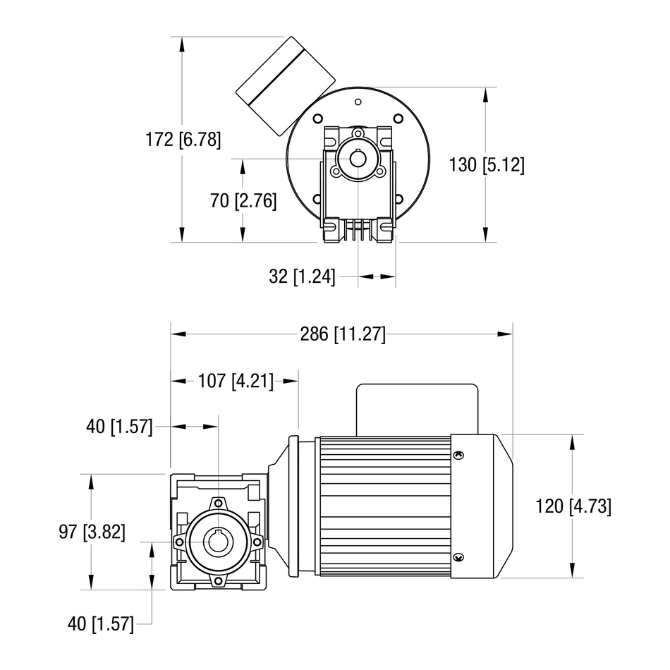 Dorner 90° gearmotor dimensional drawing