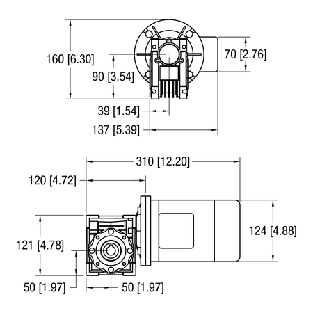 Dorner 90° gearmotor dimensional drawing