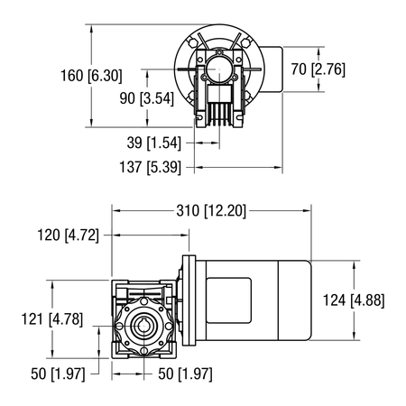 Dorner 90° gearmotor dimensional drawing