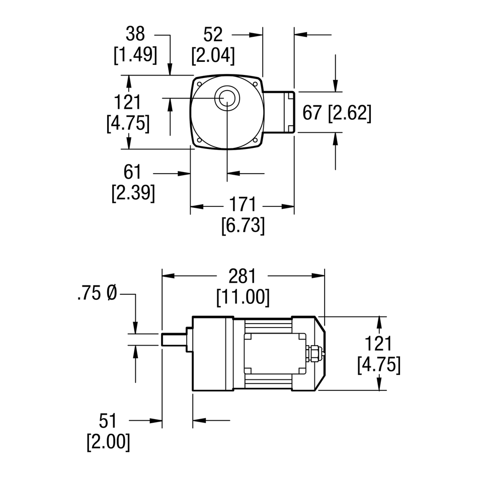 Dorner Parallel Shaft VFD Rated gearmotor dimensional drawing