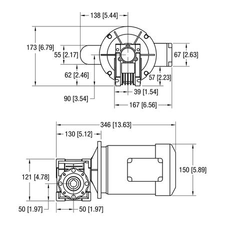 Dorner 90° gearmotor dimensional drawing