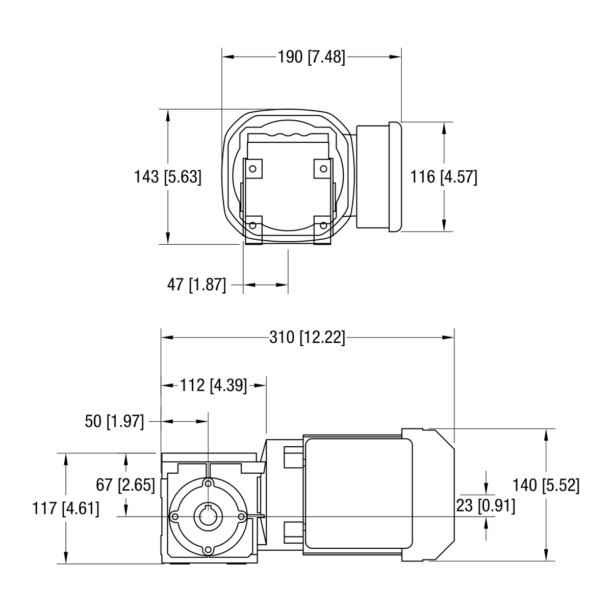 Dorner 90° SEW gearmotor dimensional drawing
