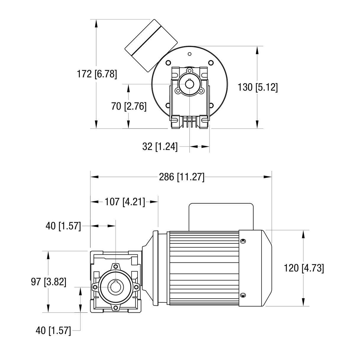 Dorner 90° VFD Rated gearmotor dimensional drawing