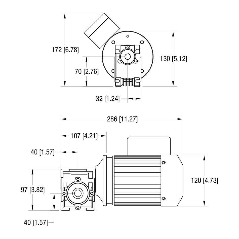 Dorner 90° VFD Rated gearmotor dimensional drawing