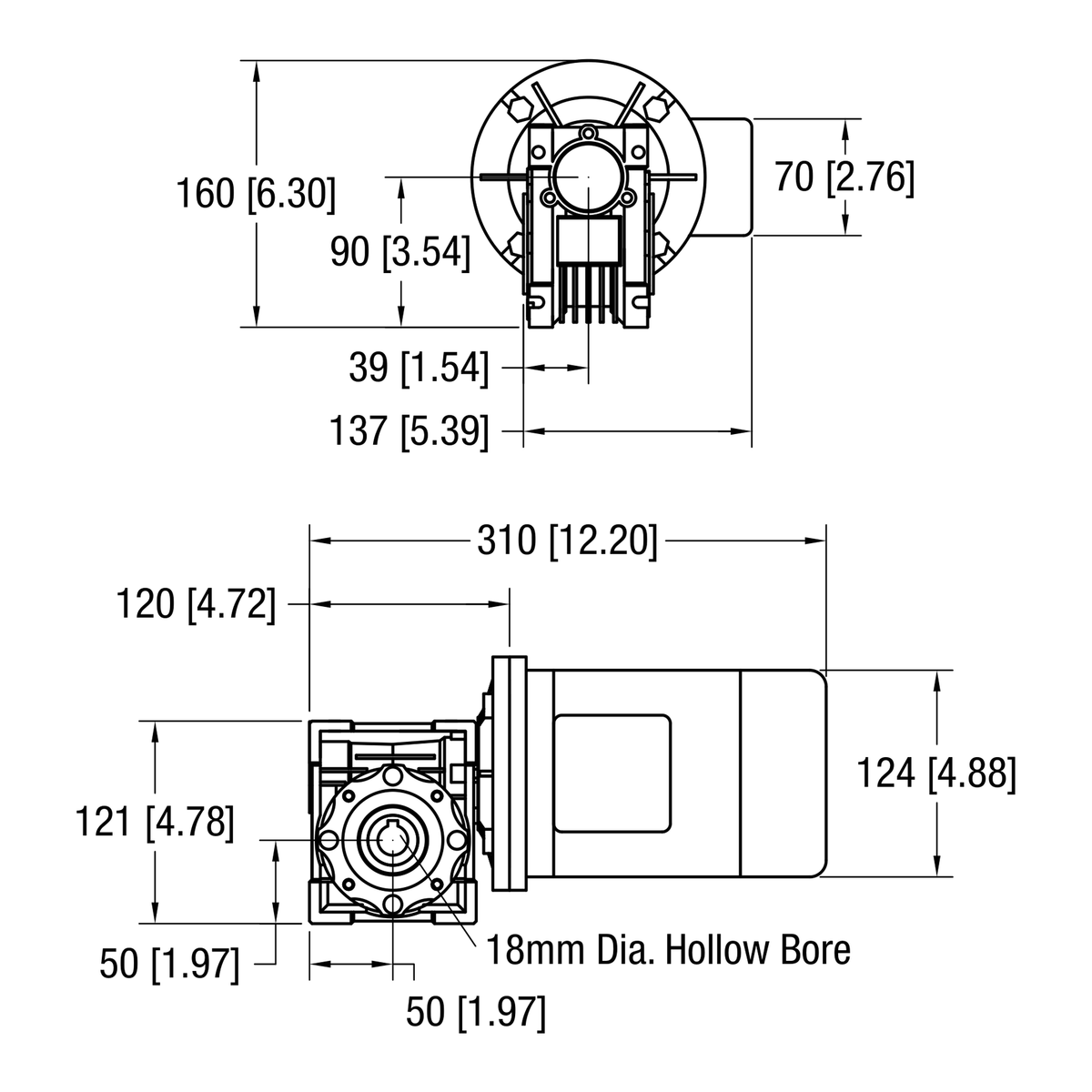 Dorner 90° eDrive IEC C-Face gearmotor dimensional drawing