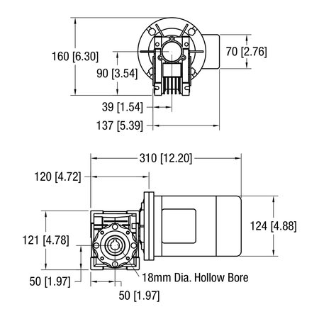 Dorner 90° eDrive IEC C-Face VFD Rated gearmotor dimensional drawing