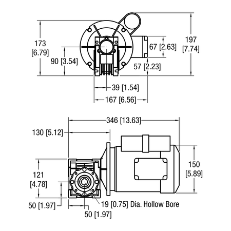 Dorner 90° eDrive NEMA C-Face gearmotor dimensional drawing
