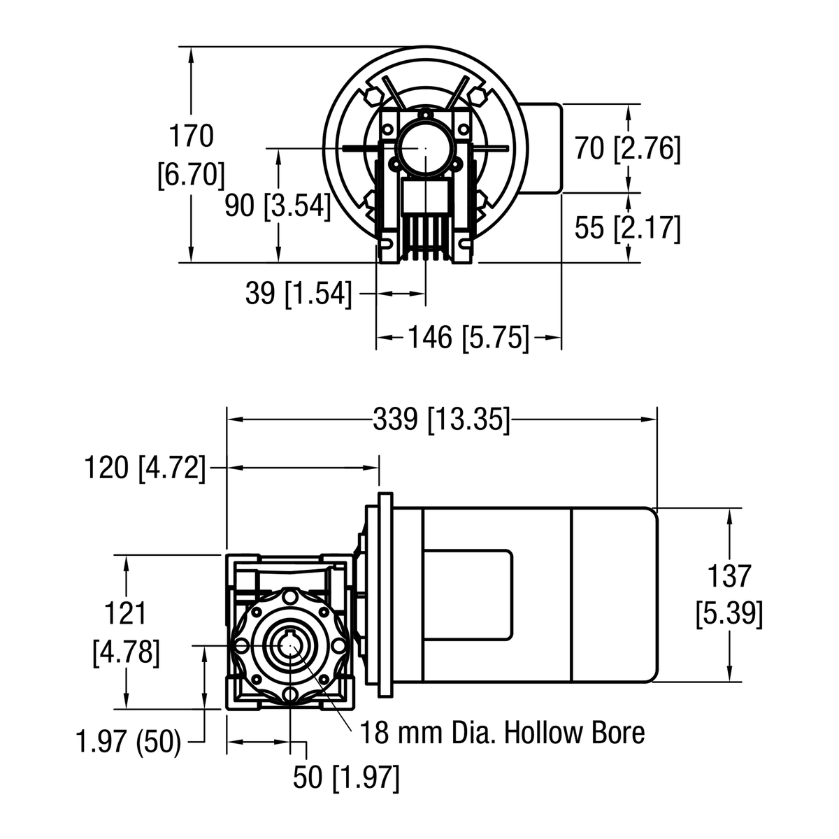 Dorner 90° eDrive IEC C-Face gearmotor dimensional drawing