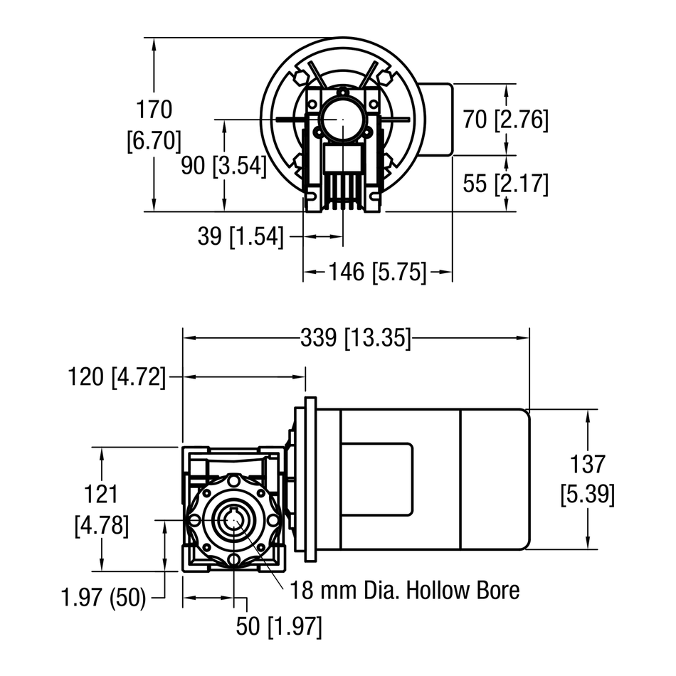 Dorner 90° eDrive IEC C-Face gearmotor dimensional drawing