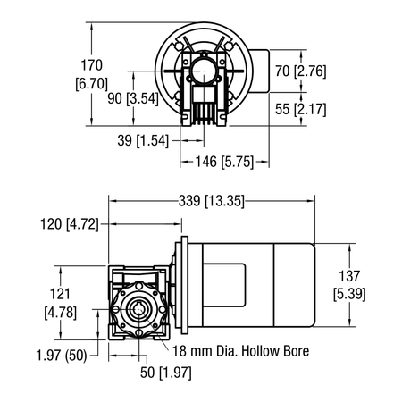 Dorner 90° eDrive IEC C-Face gearmotor dimensional drawing