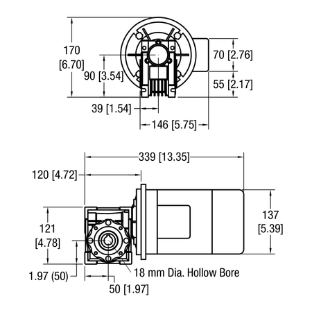 Dorner 90° eDrive IEC C-Face VFD Rated gearmotor dimensional drawing