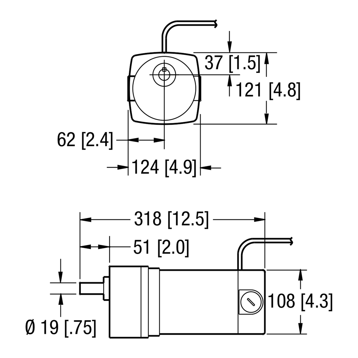 Dorner Parallel Shaft NEMA DC gearmotor dimensional drawing
