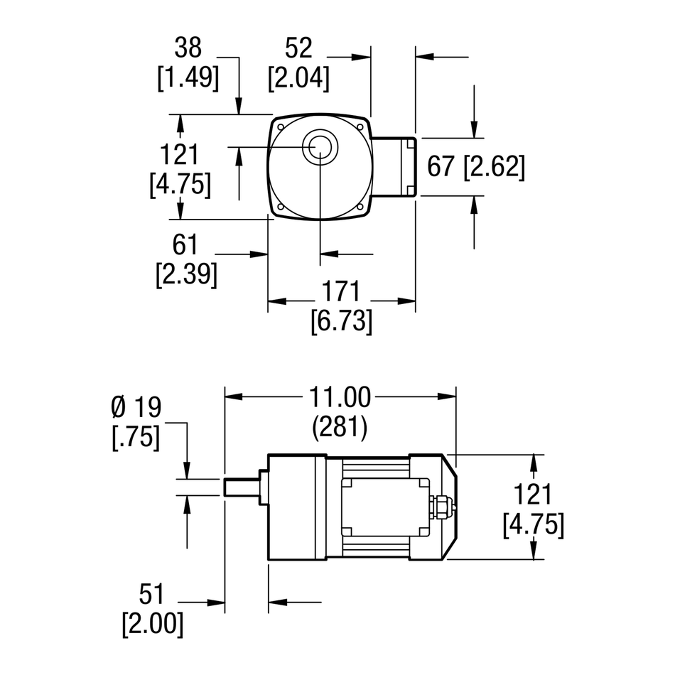 Dorner Parallel Shaft NEMA VFD Rated gearmotor dimensional drawing