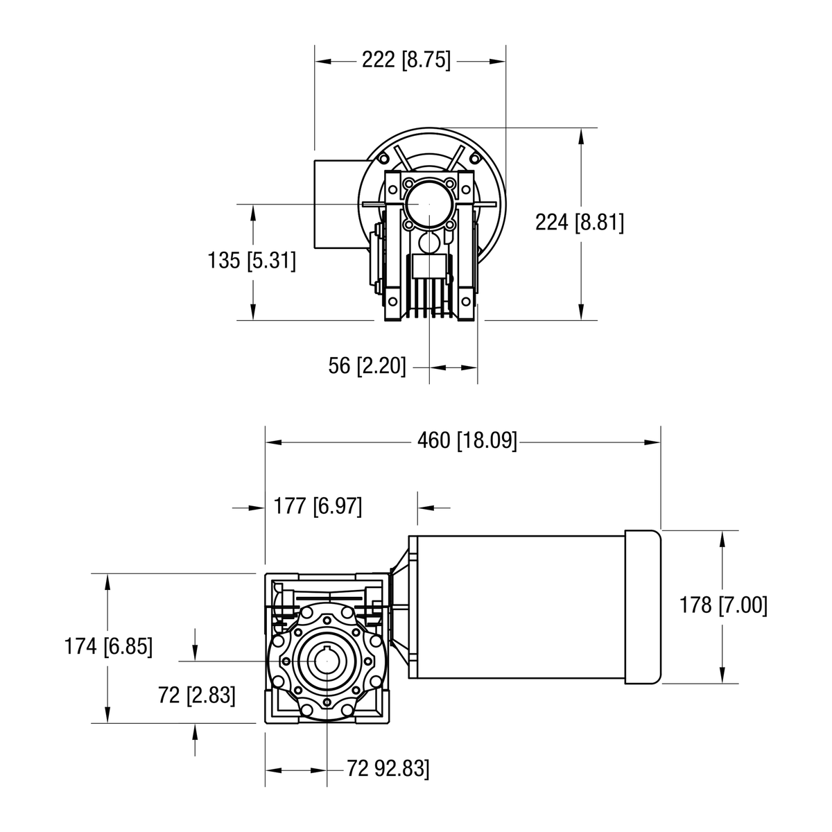 Dorner 90° eDrive NEMA C-Face gearmotor dimensional drawing