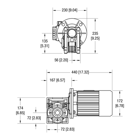 Dorner 90° eDrive IEC C-Face gearmotor dimensional drawing