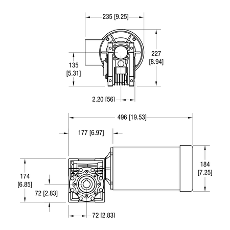 Dorner 90° eDrive NEMA C-Face VFD Rated gearmotor dimensional drawing