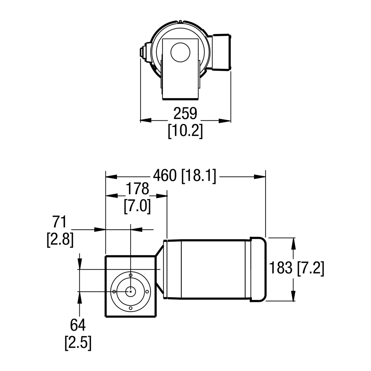 Dorner 90° eDrive IEC C-Face VFD Rated gearmotor dimensional drawing