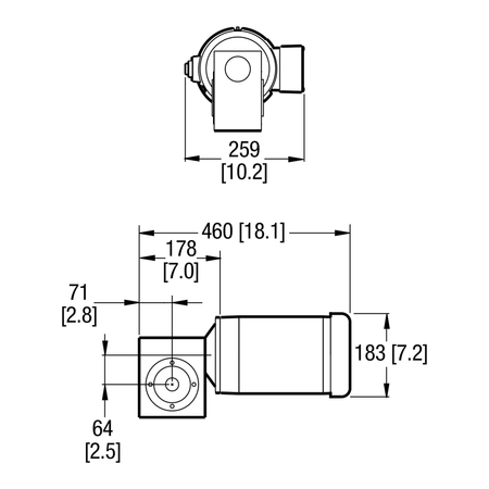 Dorner 90° eDrive IEC C-Face VFD Rated gearmotor dimensional drawing