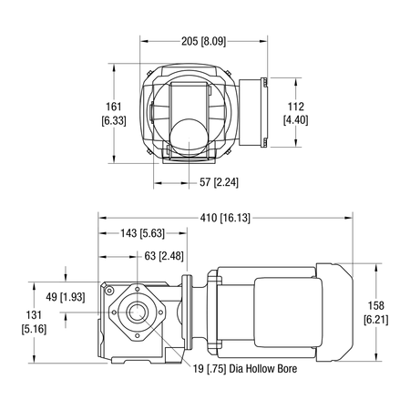 Dorner 90° SEW VFD Rated gearmotor dimensional drawing