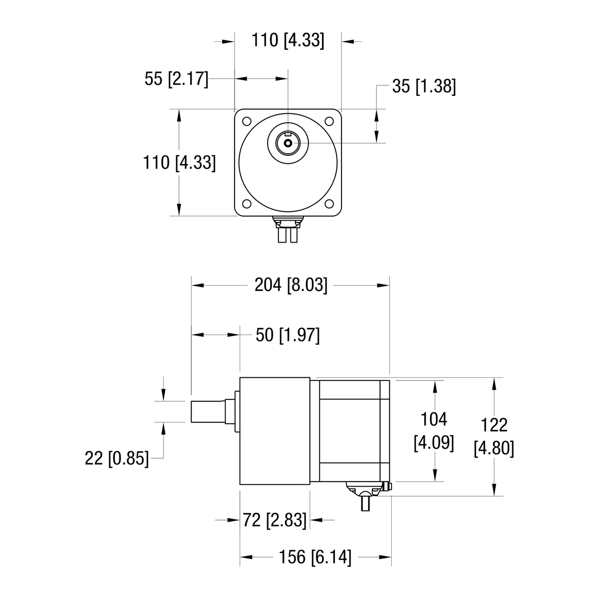 Dorner Parallel Shaft Brushless DC gearmotor dimensional drawing
