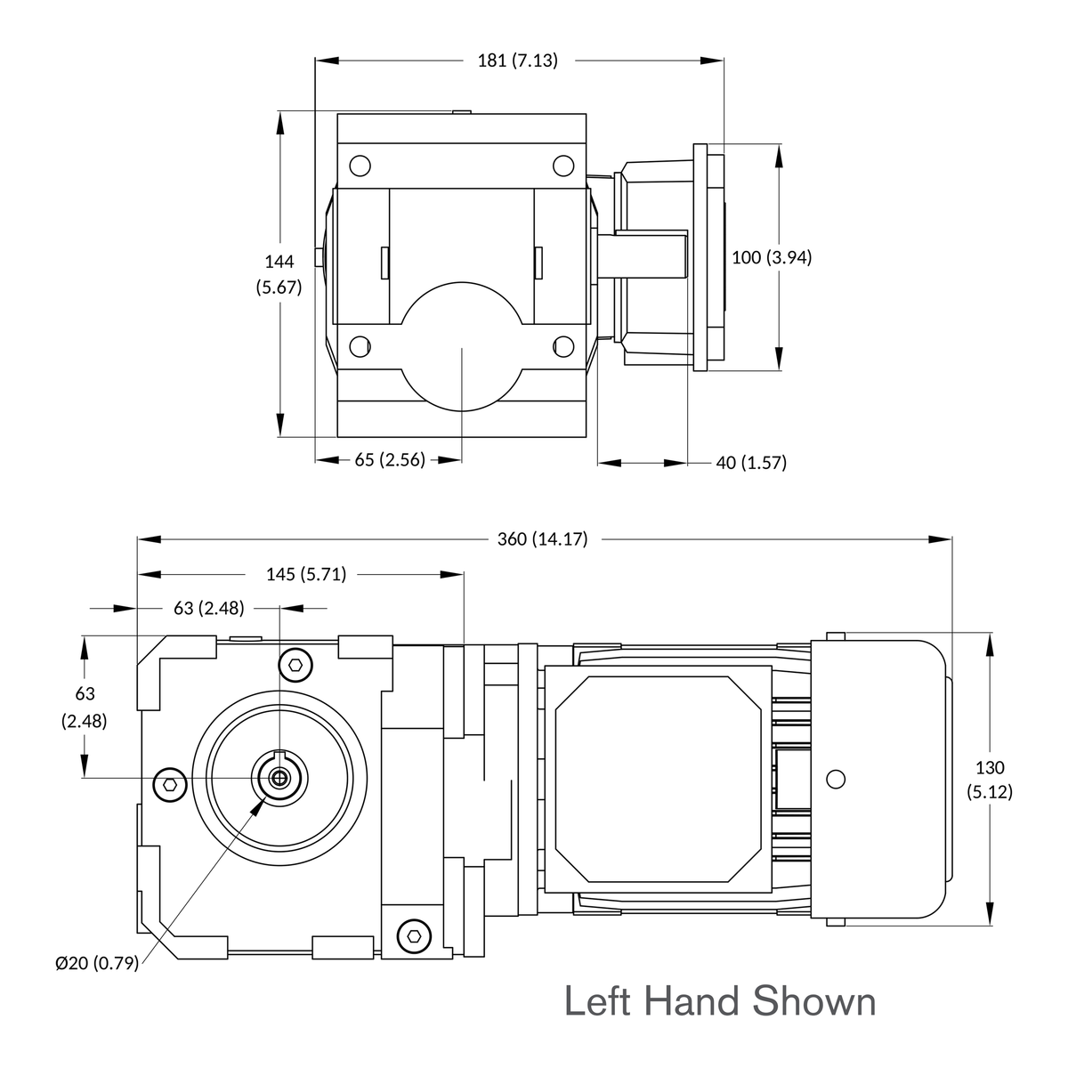 Dorner FlexMove Suspended Mount SEW gearmotor dimensional drawing